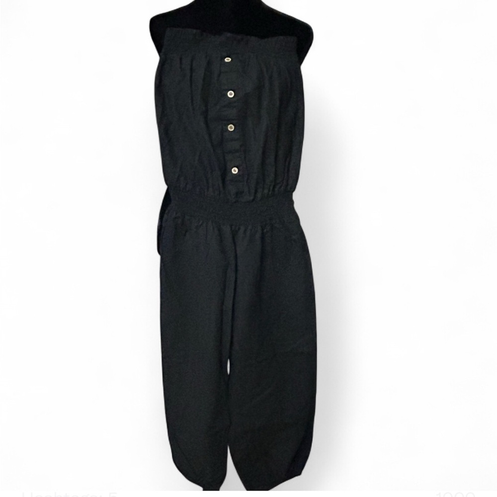 NANA USA Black Strapless Jumpsuit With Elastic In The Waist And Button Detail L